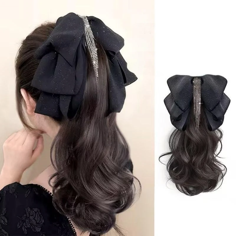 Tassel Bow Wig Ponytail Claw Clip Temperament Slightly Curly Hair Natural Heat-resistant Hair Accessories