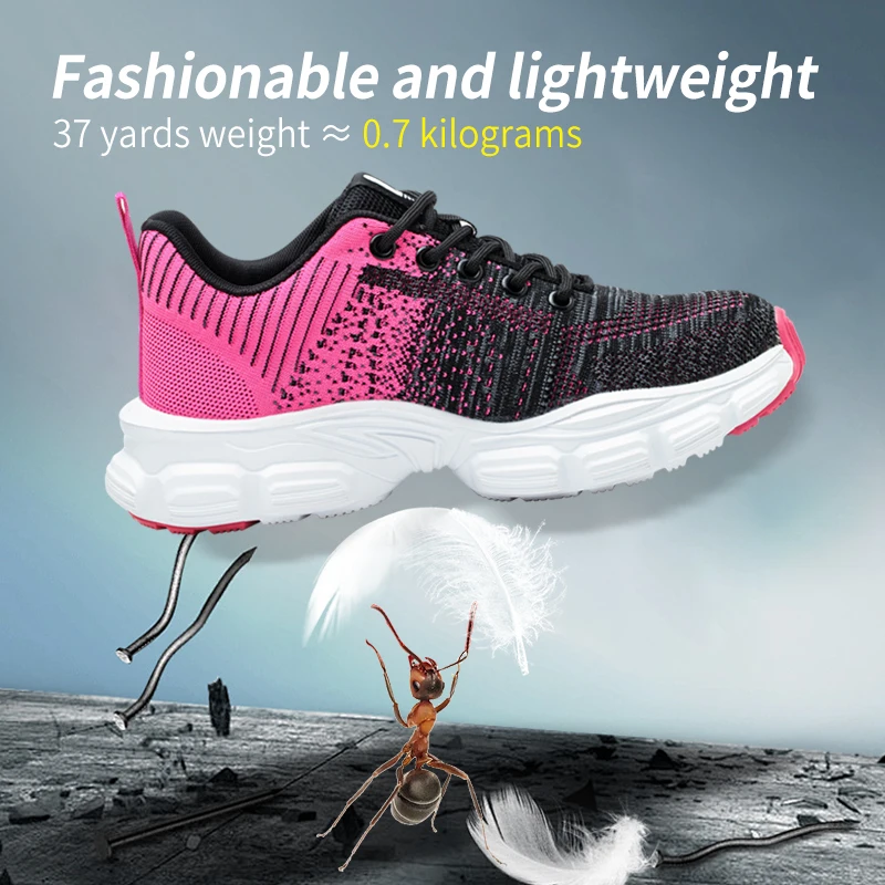 Women's Steel Head Safety Shoes Smash Proof Stab Penetration Air Lightweight Pure Black Simple Sneakers Women's Work Shoes