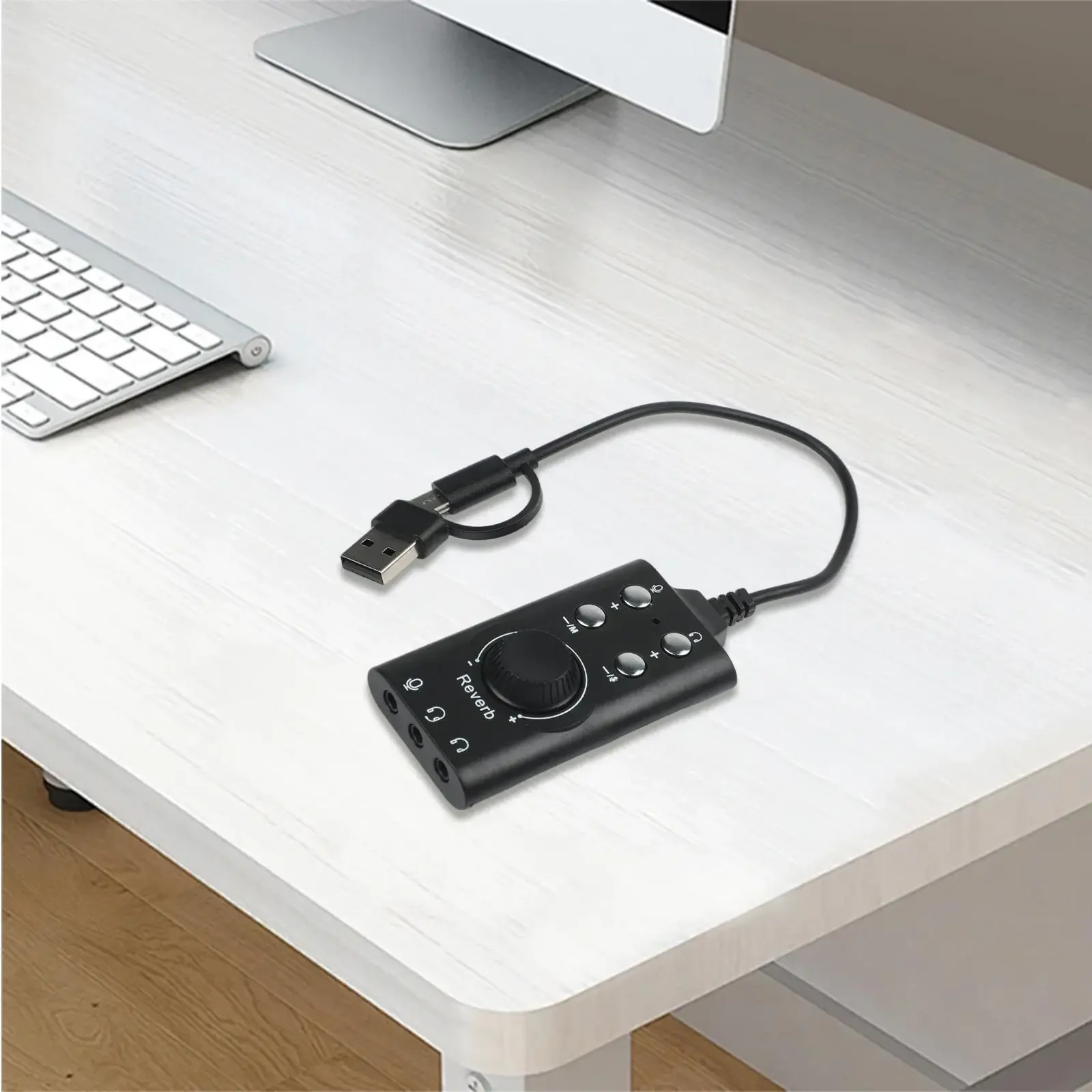 

Портативный аудиоадаптер USB/USB-C с 7.1-канальным объемным звуком для бесперебойного подключения к ПК и ноутбуку с регулятором громкости