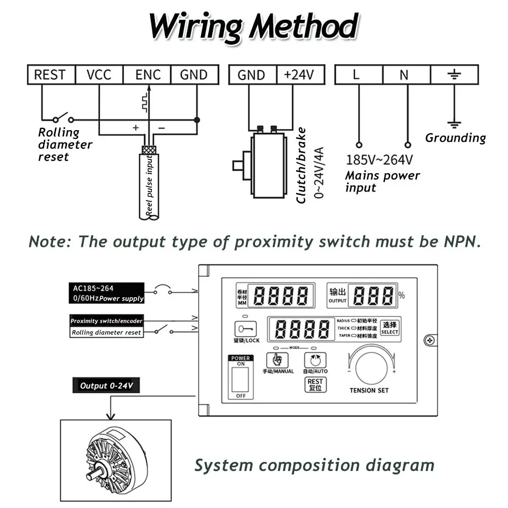 Manual/ Semi-automatic Roll Diameter Tension Controller 4A & Hall Sensor Magnetic Powder Brake Clutch Potentiometer PLC Control