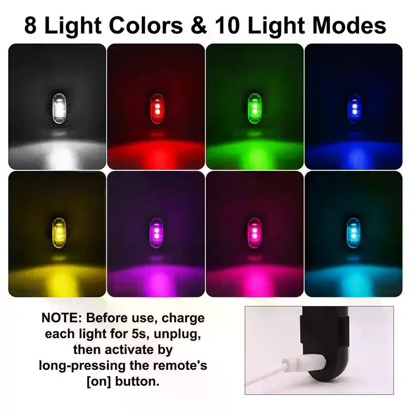 Wireless LED Strobe Lights for Vehicles Multi Color Rechargeable Warning Lamp for Car Interior Atmosphere and Parties