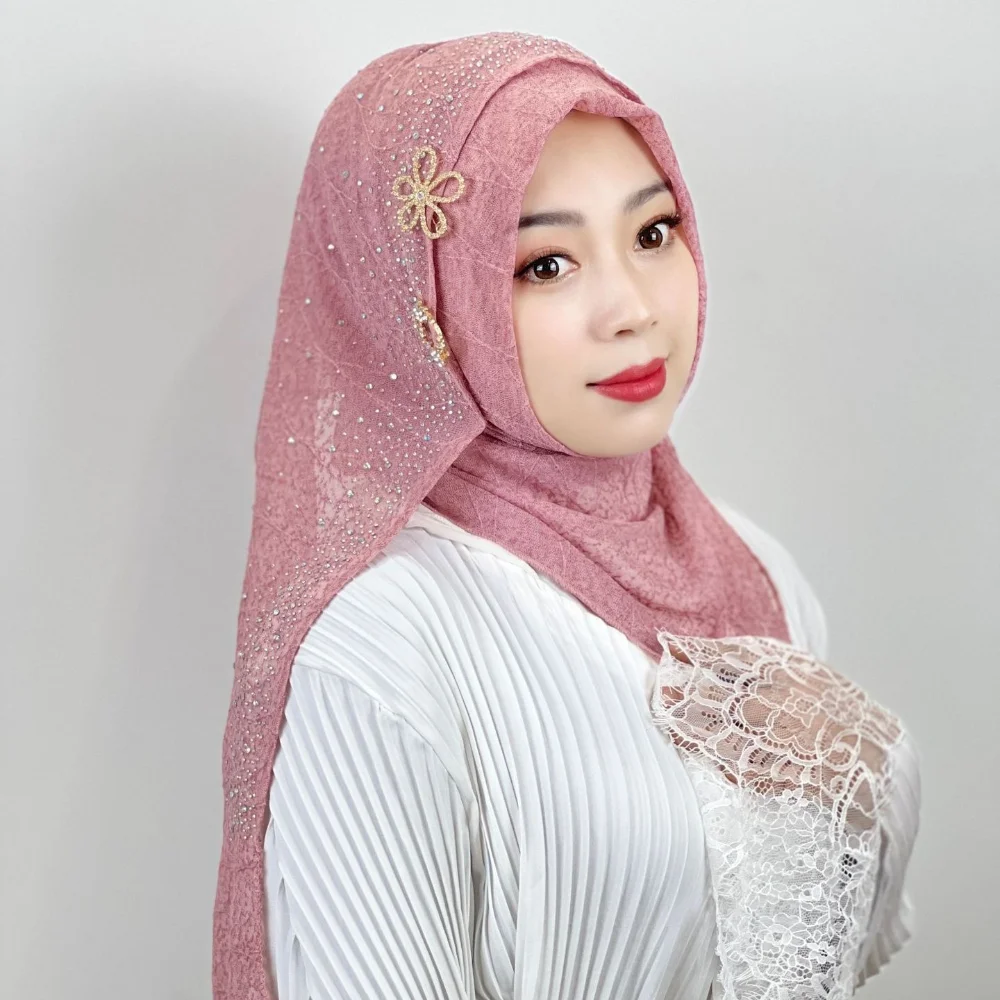 Hijab Scarf Long Chiffon Organza Glitter Pearl Shawl for Women Muslim Daily Wear Lightweight Sunscreen Headscarf
