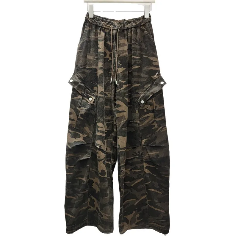 HKSH Autunno Nuove Donne Americano Retro Pantaloni Cargo Coulisse Elastico in Vita Tasche Mimetiche Safari Style Chic Ins Casual HK9369