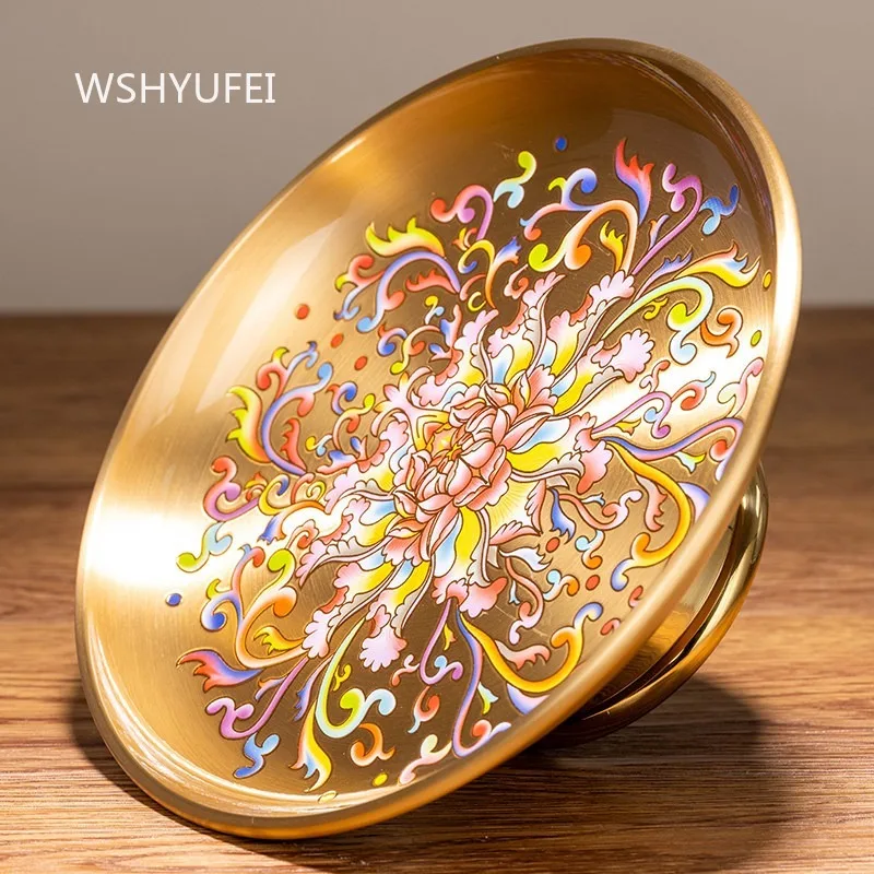 Metal Fruit Tray Household Offering High Footed Plates Lotus Fruit Plate Buddhist Hall Tribute Plate Buddhist Religious Supplies