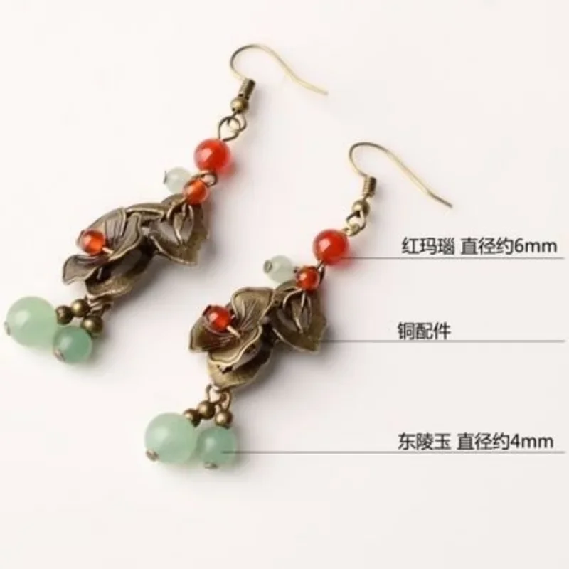 Handmade Chinese Style Classical Jade Tassel Earrings Retro Women\'s Long Style Temperament Antique Style Earrings