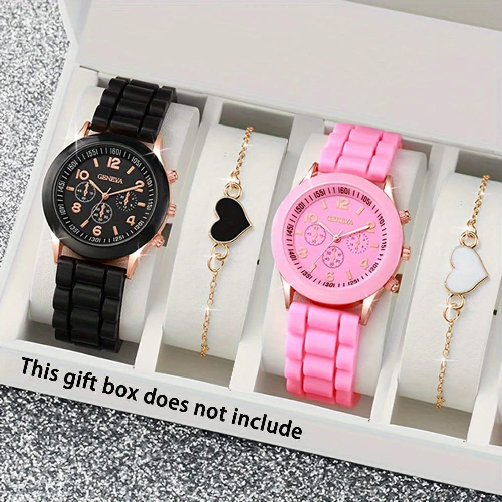 4 Pcs /set Women's Fashion Watch Set, Silicone Strap, Quartz Movement, Arabic Numeral Design, Elegant Watch | Jewelry Set | Gift