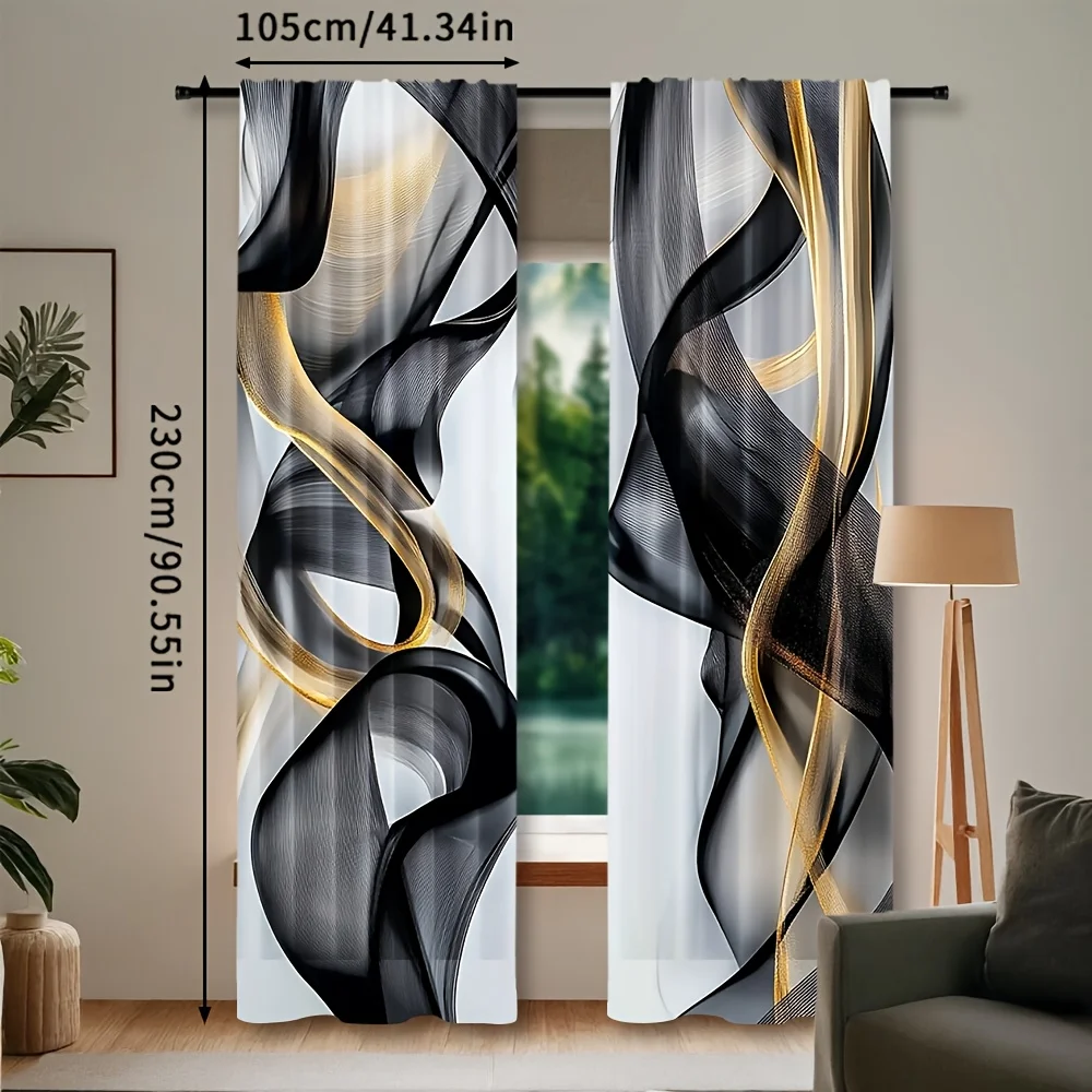 Luxurious Abstract Gold and Black Wave Curtains Panels Modern Decorative Drapes for Living Room Bedroom Window Treatment Home De