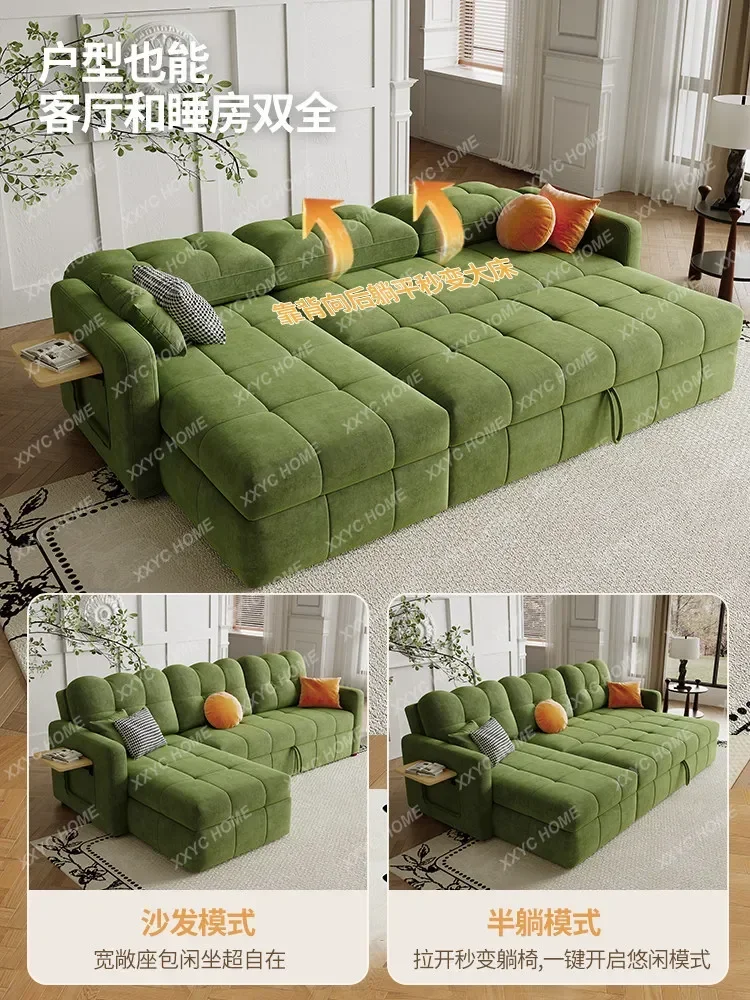 Fabric Sofa Bed Two-in-One Living Room Foldable Sofa Bed with Integrated Coffee Table, Extendable and Multifunctional