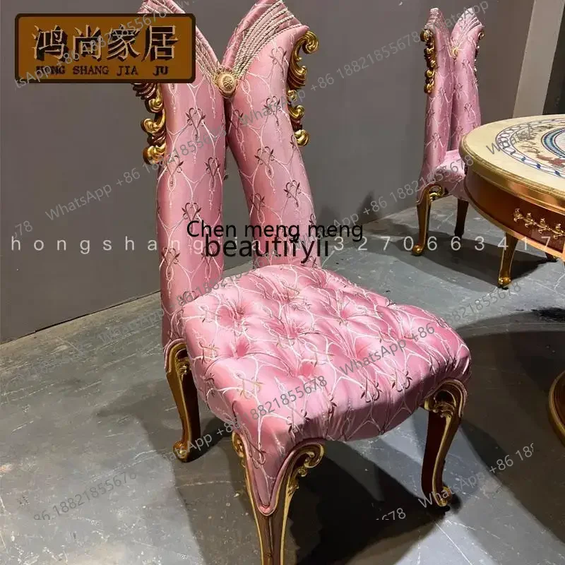 cc182French engraved dining chair retro elegant  fabric neoclassical European solid wood luxury dining chair engraved with gold