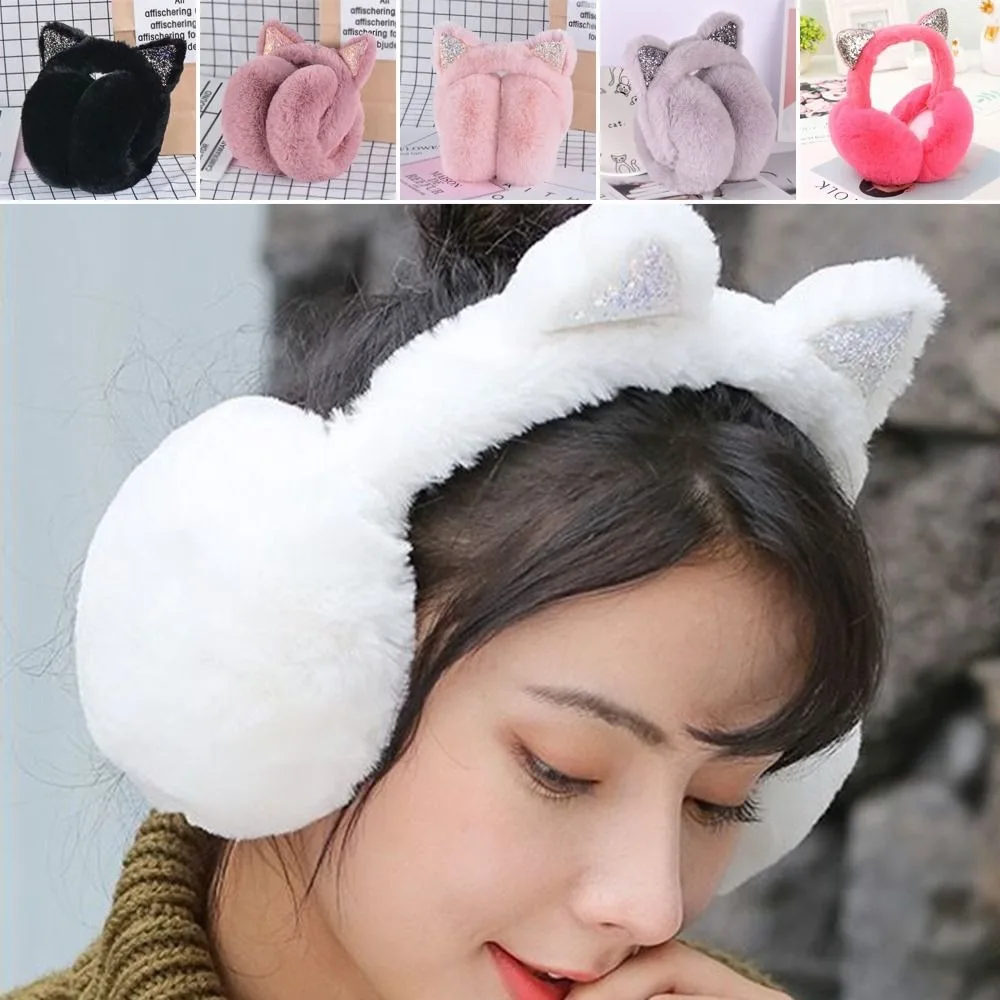 Lovely Plush Ear Muff Cold Protection Keep Warm Ear Cover Glitter Cat Ear Ear Protectors Winter