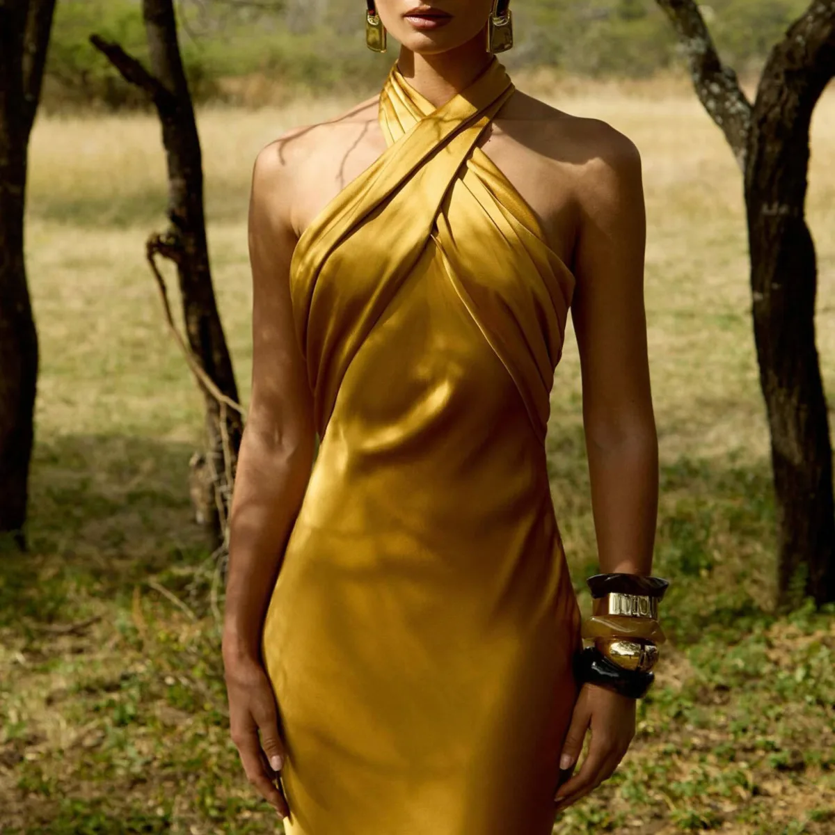 Kwtx popularidade elegante halter pescoço vestido longo de seda recorte designer luxo 2026 verão casual festa à noite maxi vestido aniversário