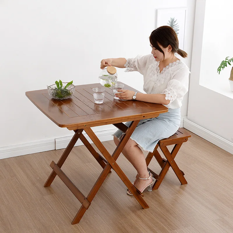 Bamboo folding dining table, household small square table, outdoor portable folding table and chair, garden table and chair