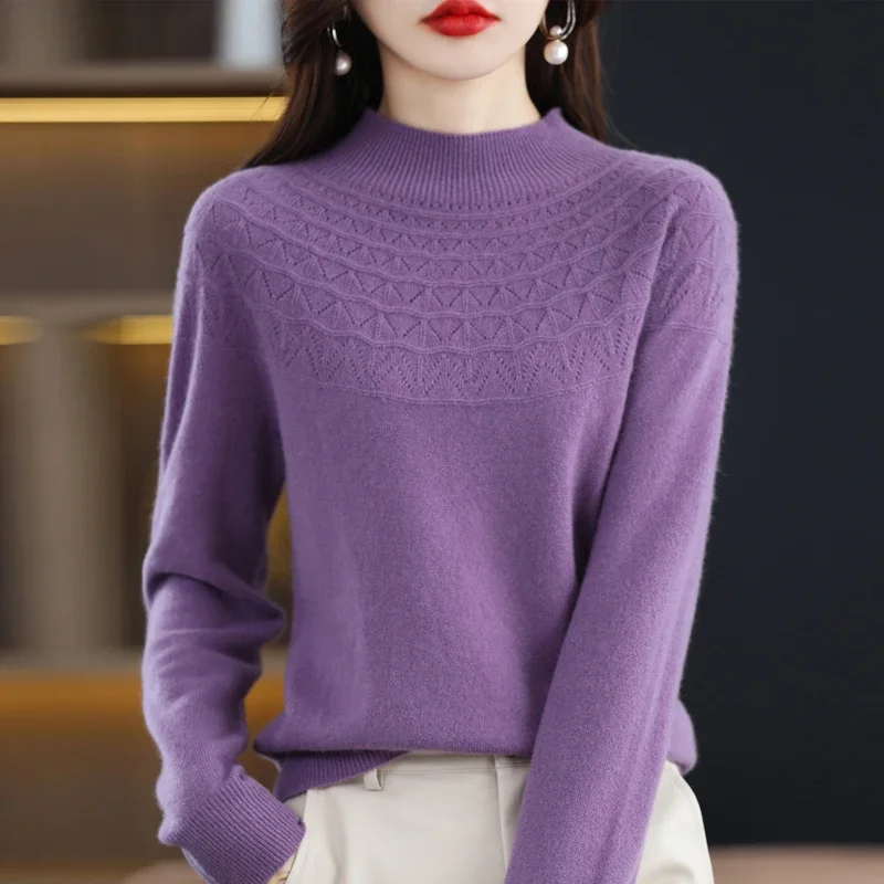 

100% Merino Wool Women's Turtleneck Sweater, Warm Winter Knitted Pullover Long Sleeve Top