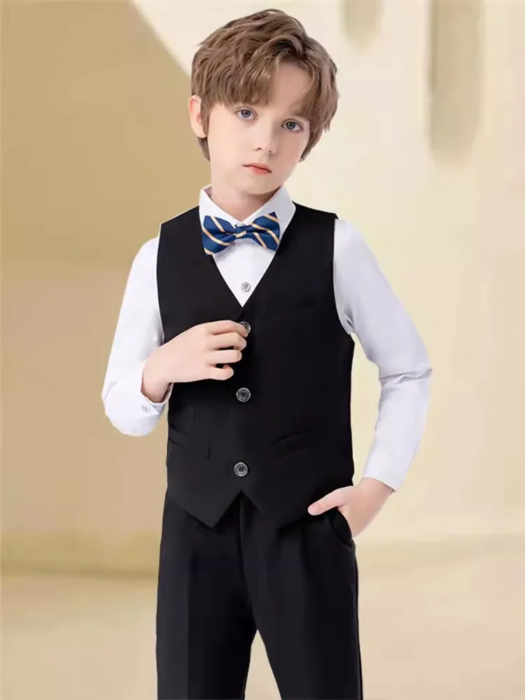 Children Black Wedding Suit Teenager Kids Piano Ceremony Tuxedo Dress Flower Boys Photograph Blazer Party Performance Costume