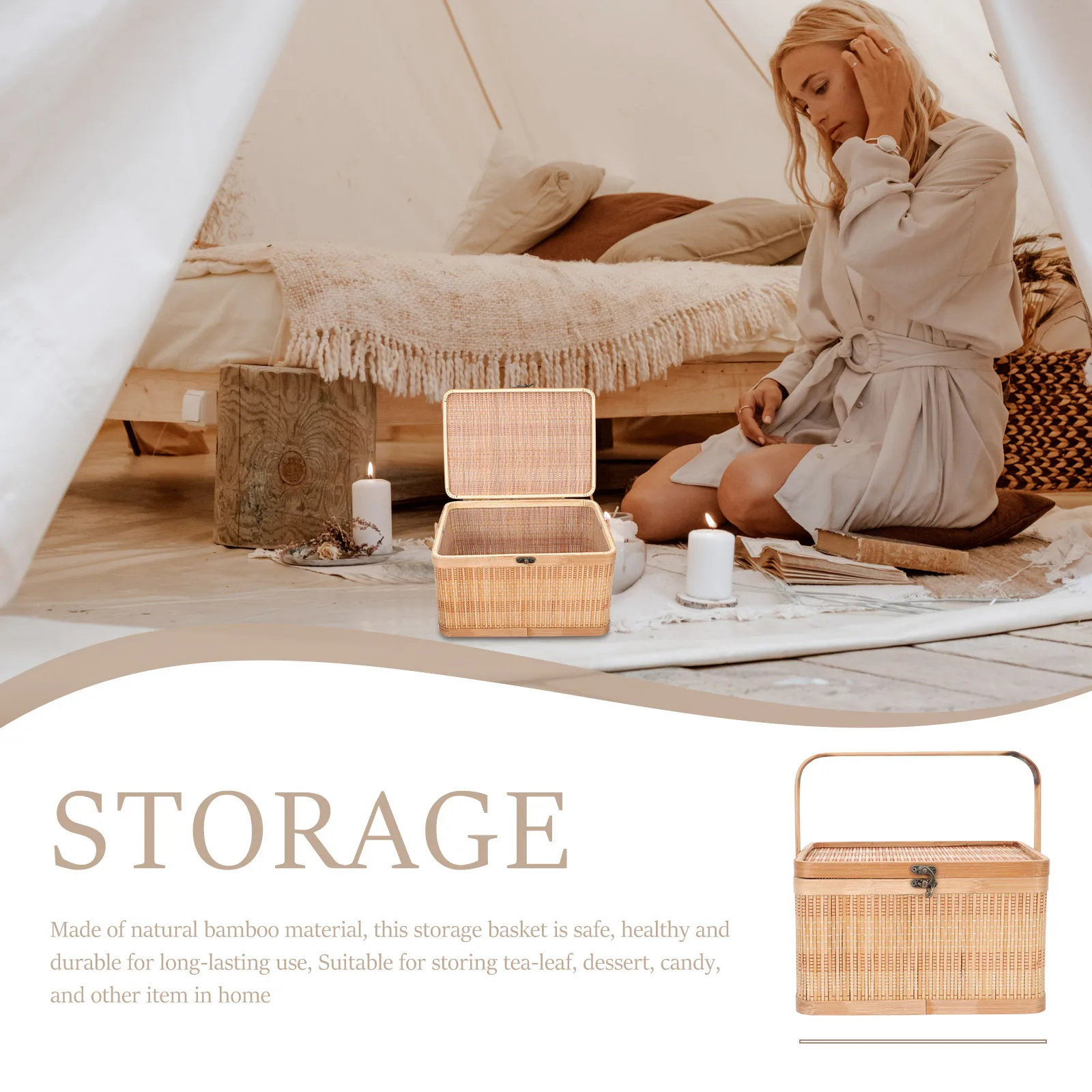 

Bamboo Basket Gift Box Fruit Hand-woven Egg Storage Food Moon Cake Baskets with Lid