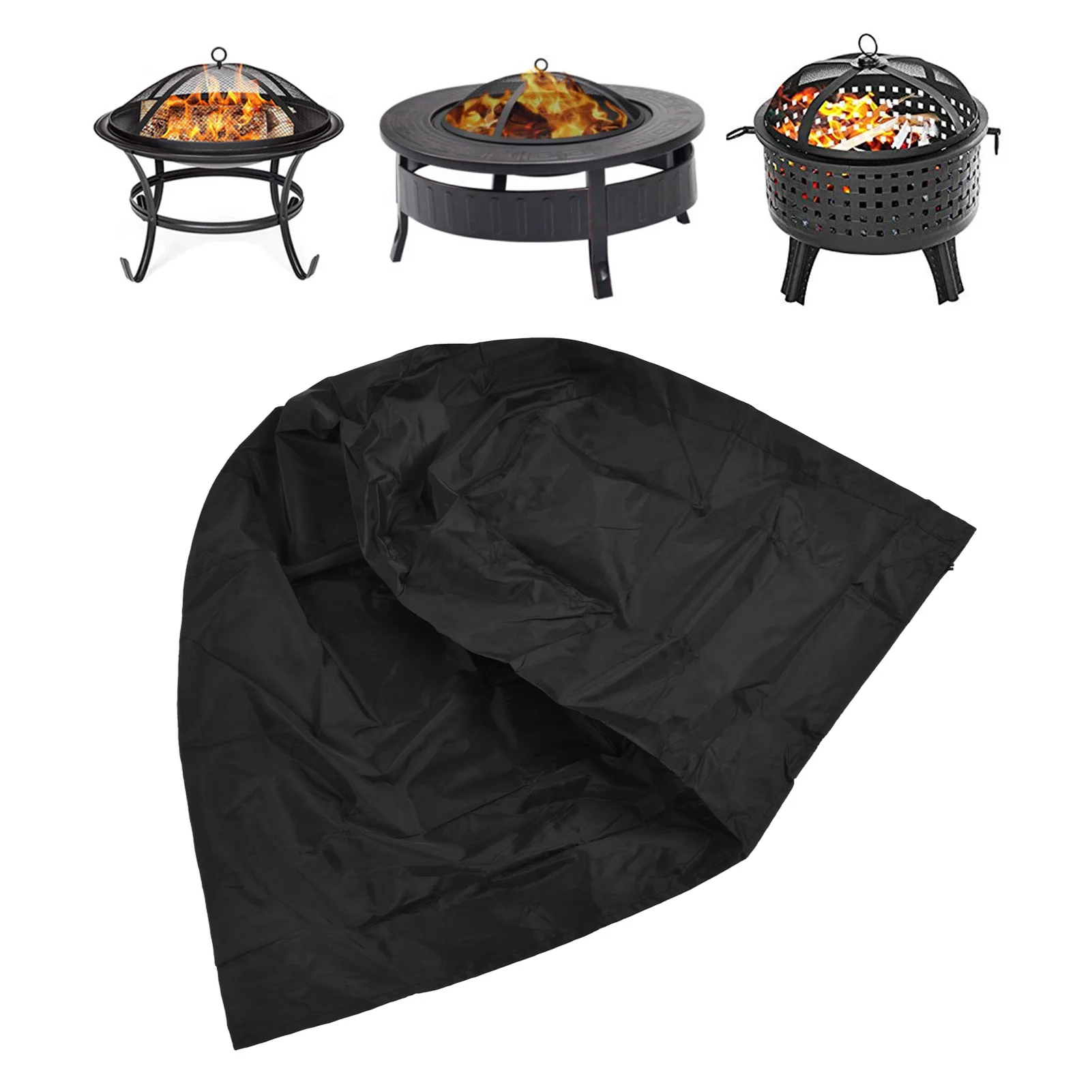 

Round Fire Pit Cover Waterproof Dustproof Polyester Fiber Black Firepit Covers For Home Outdoor