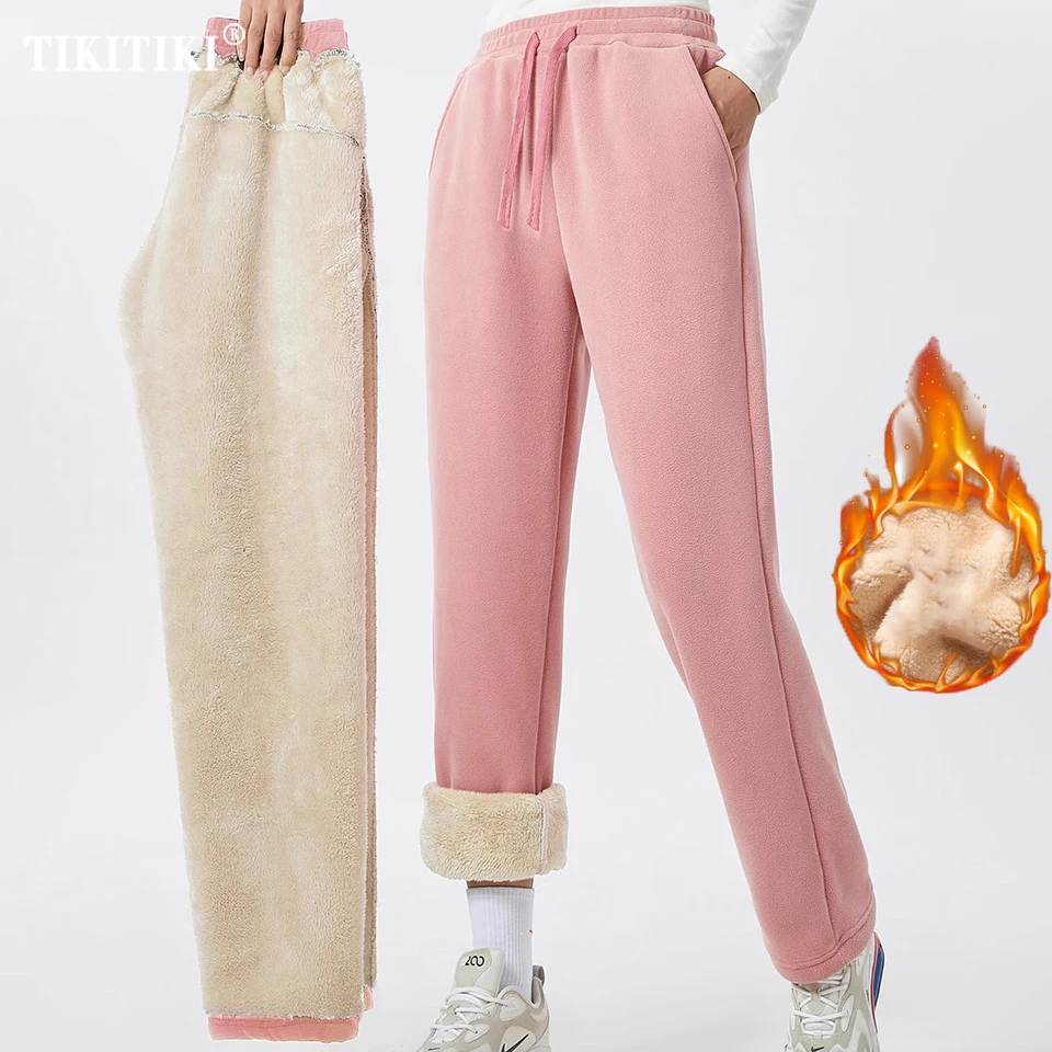 Plus Size Thick Fleece Lined Joggers Pant for Women High Waist Thermal Sweatpants Warm Drawstring Bottoms Pants for Cold Weather