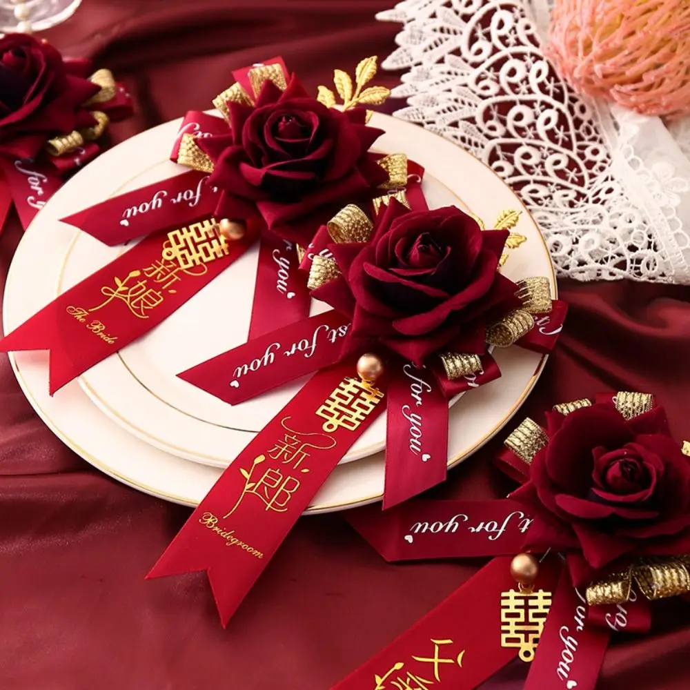 Elegan Bridesmaid Dekoratif Simulasi Bunga Orang Tua Gaya Cina Korsase Pernikahan Korsase Pengantin Bros Pengantin Pria Bros
