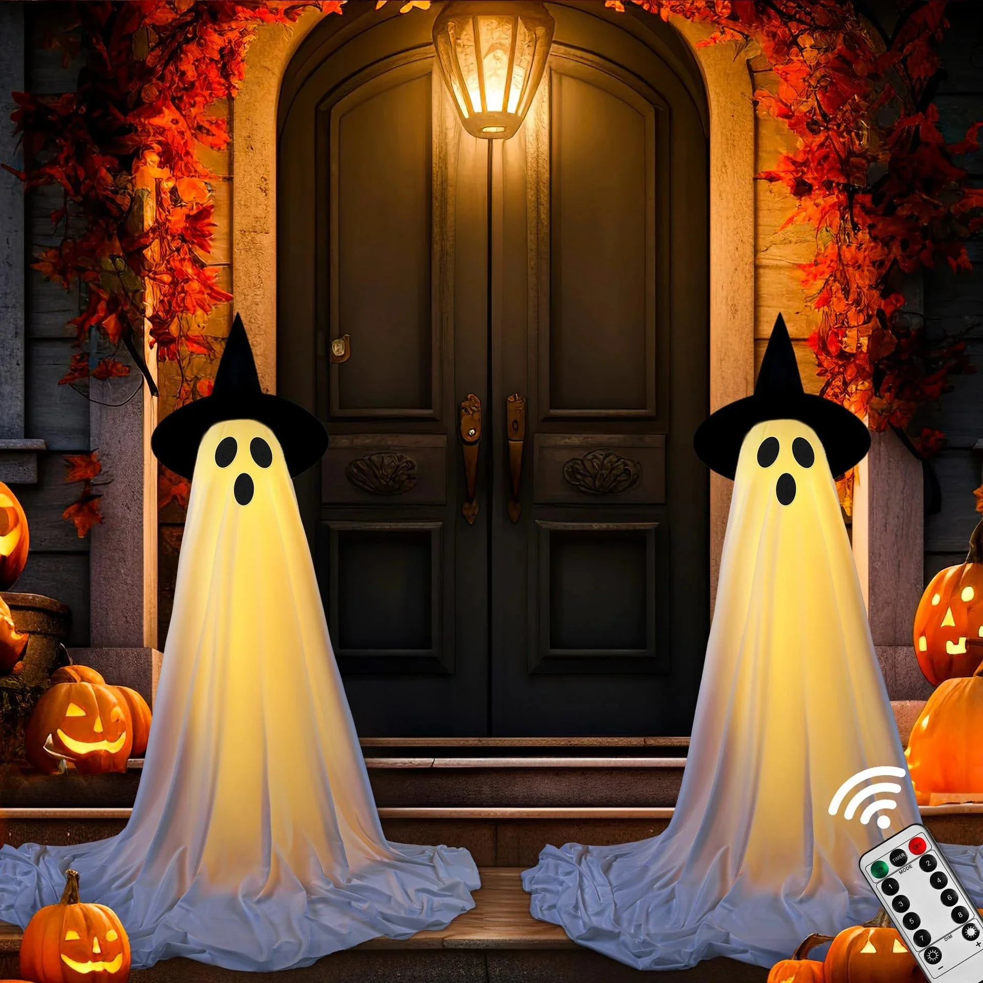 210cm Scalable Halloween Decor Front Courtyard Ghost  Large Lighted White Cloth Terror Ghosts LED String Light Decor Outdoor