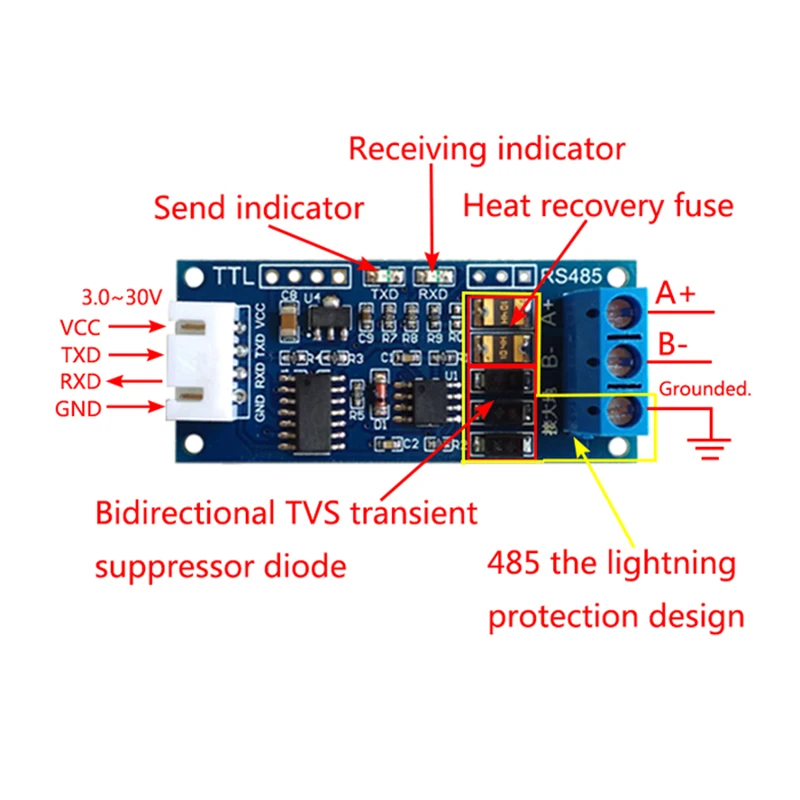 TTL To RS485 Module 3.3V/5.0V Signal Microcontroller Serial Port Hardware Automatic Flow Control