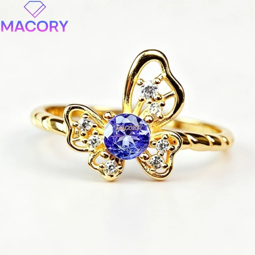 Natural Tanzanite Ring S925 Sterling Silver Butterfly Design Exquisite Accessory Suitable for Daily Work and Commuting Wear
