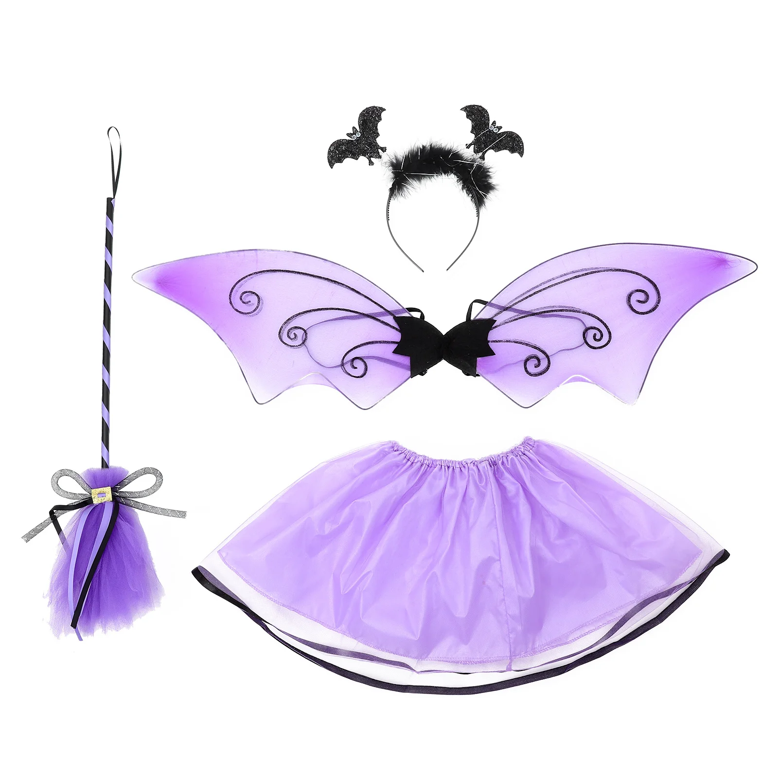 

1Set Halloween Bat Wing Skirt Costume Girl Dress Kit Hairband Wand Kids Party Performance Girl Costume Party Dress