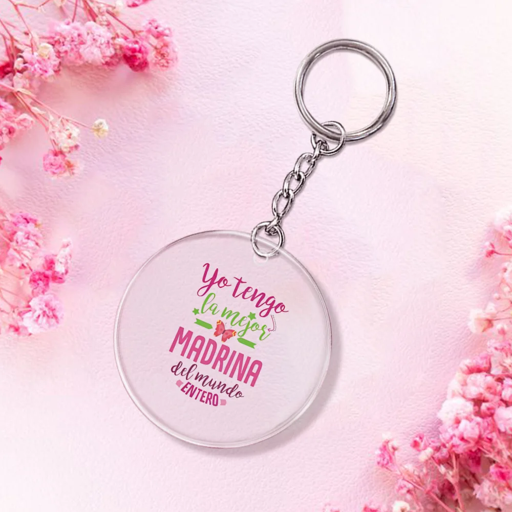 The Most Sacred Godmother Print Key Chains Transparent Acrylic Keychain Circular Key Ring The Best Gift To Gadmother