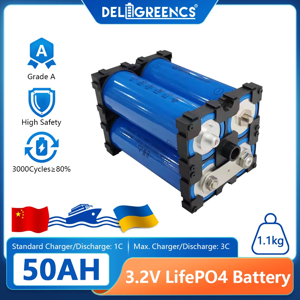 Grade A 50Ah Lifepo4 12V Brand New Lithium Iron Phosphate Cylindrical Cell for Power Storage Home Energy Storage