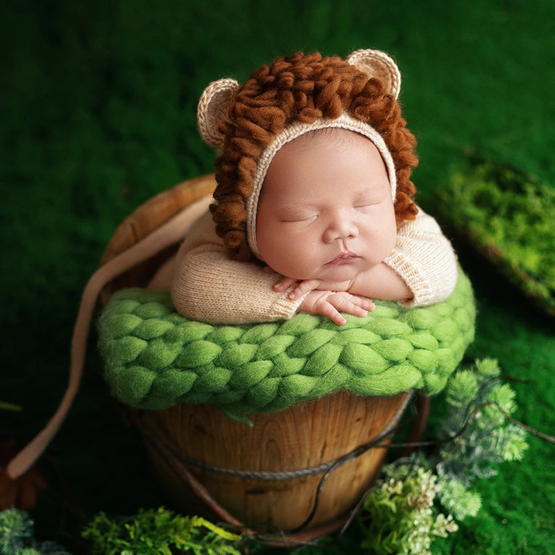 Baby Photography Costume Cute Lion Plush Hat Romper Tail Suit Baby Boy Cosplay Photo Costume Newborn Photoshoot Festive Outfit