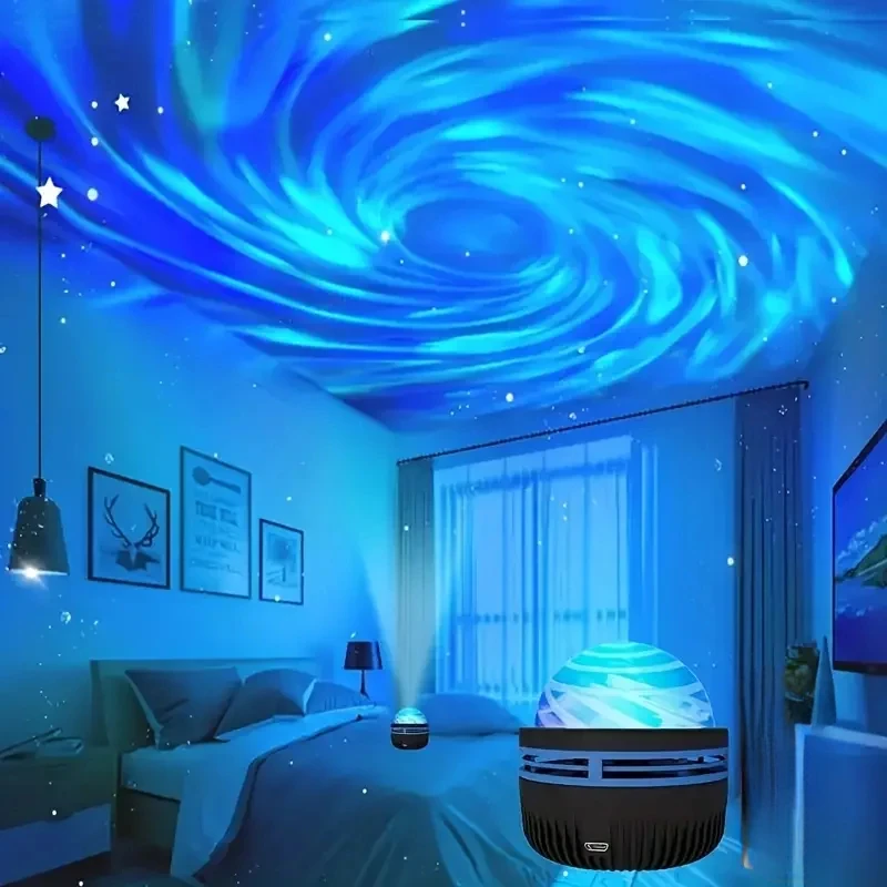 Multifunctional Remote Control Vortex Starry Sky Projection Lamp, Creative Aurora Dynamic Bedroom Atmosphere Projection Decorati