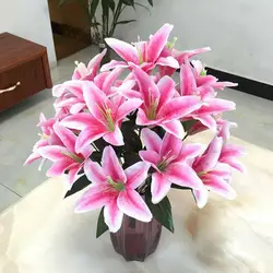 10 Heads Artificial Silk Lilies Flowers European Multicolor Fake Bridal Flower Bouquet Wedding Home Party Decoration Flowers