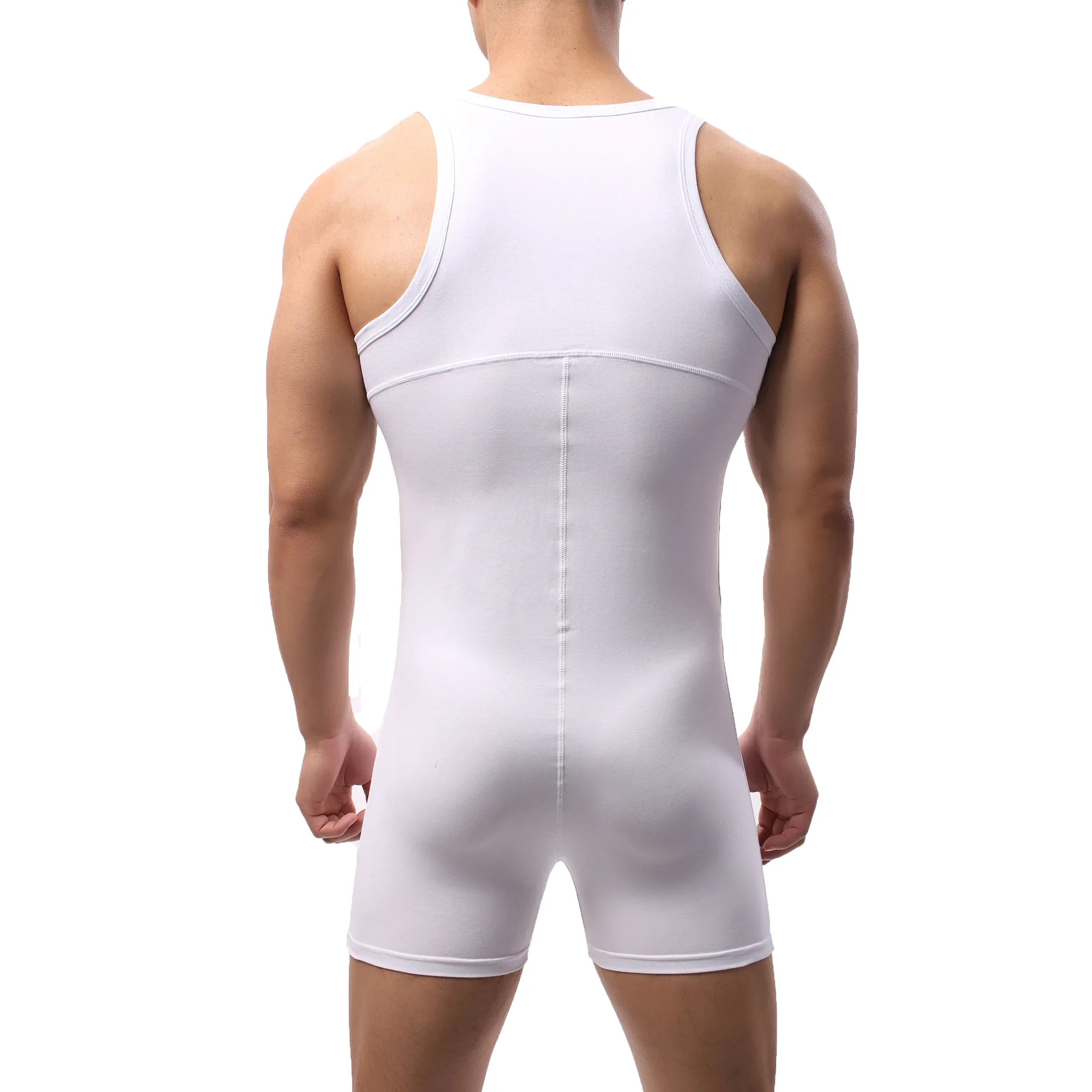 Mens Bodysuit Cotton One-Piece Rompers Wrestling Singlet Gym Sport Leotard Male Fitness Jumpsuit Men Button-up Slim Bodyshaper