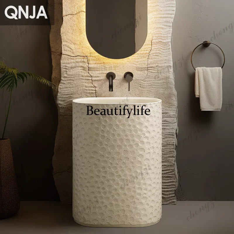 Wabi Sandy style Personalized Wash Basin Integrated Floor-to-ceiling Wash Table Creative Art Oval Large Column Basin