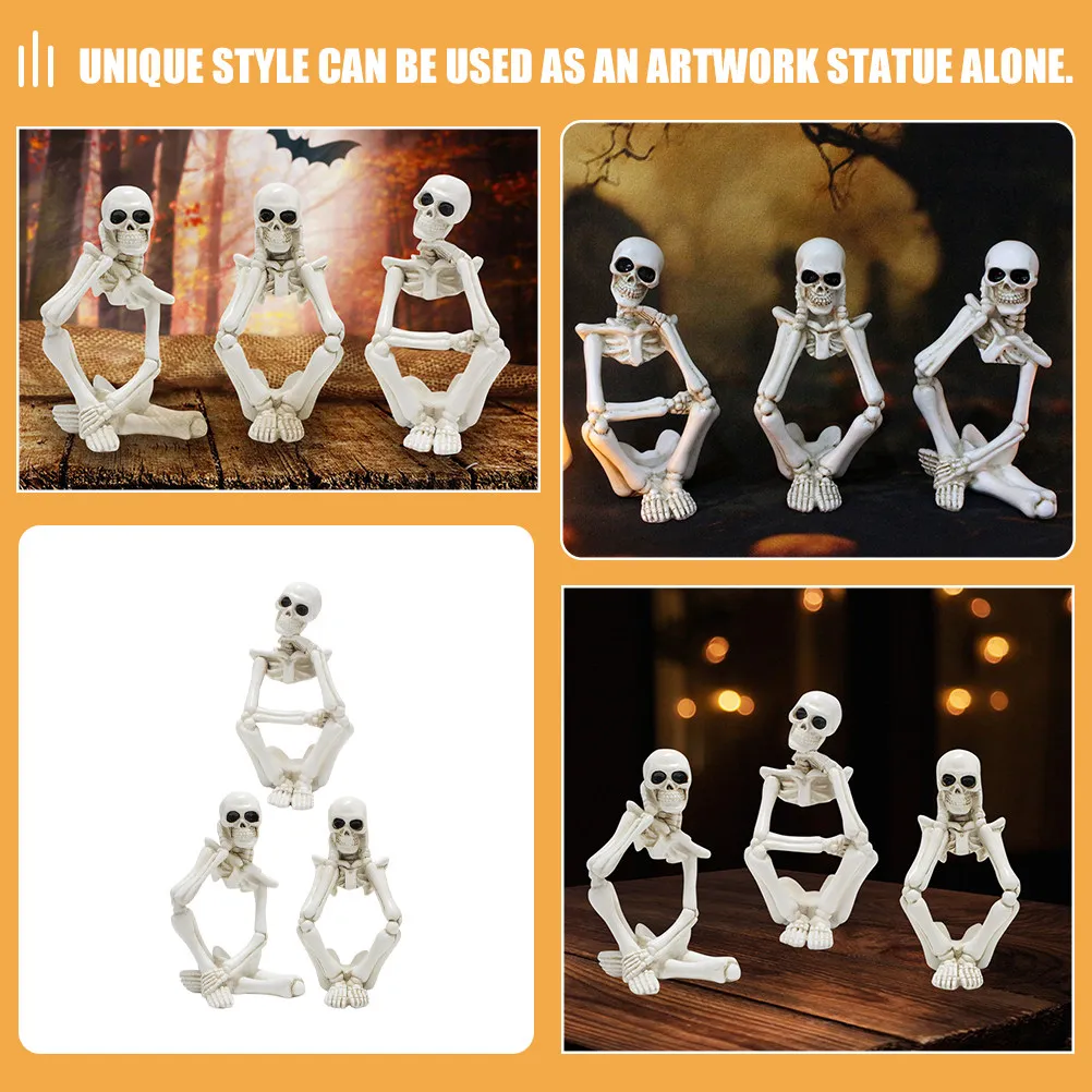 3Pcs Thinker Statue Resin Ornaments Halloween Desktop Decor Home Office Garden Craft Decorations Statue
