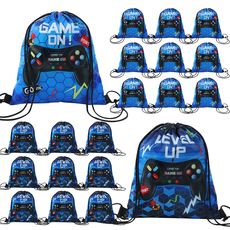 

Blue game drawstring outdoor fitness sports waterproof polyester children's backpack drawstring pocket