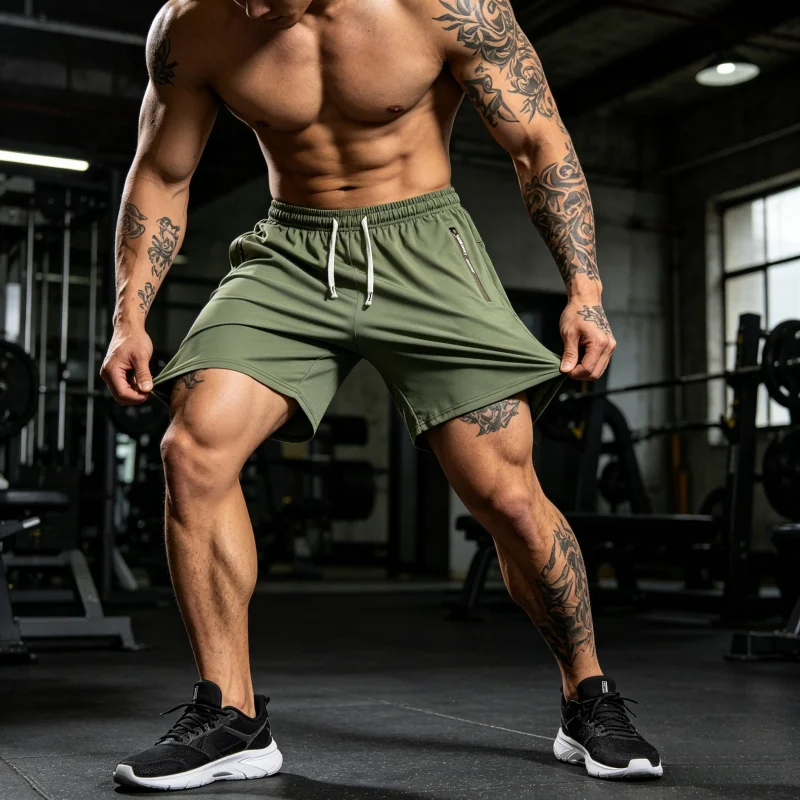 Men's Summer Solid Color Shorts, Sports & Casual, Elastic Drawstring Waist, Side Zipper Pockets, Loose Fit, High Stretch Fabric