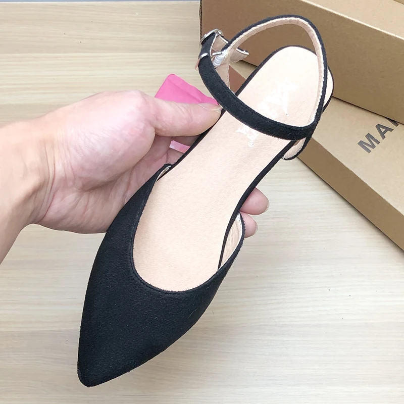 Women Sandals Pointed Head Closed Toe Solid Color Size 33-44 Lady Summer Shoes Flat Heel Nice Quality Back Strap Empty Back