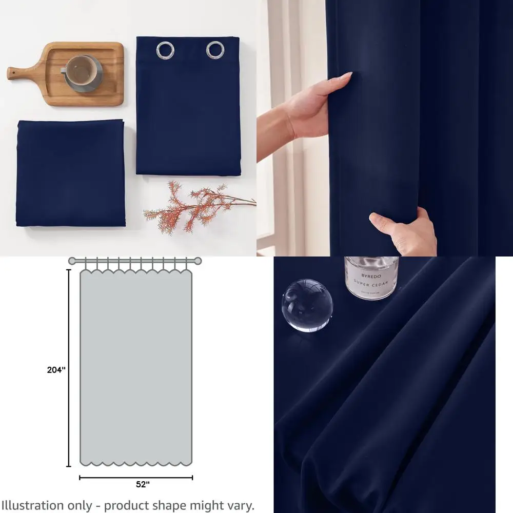 

High Ceiling 95% Blackout Curtains, 17ft Tall, Dark Navy, 52x204 Inch, Soft Textured Thermal Insulated Draperies