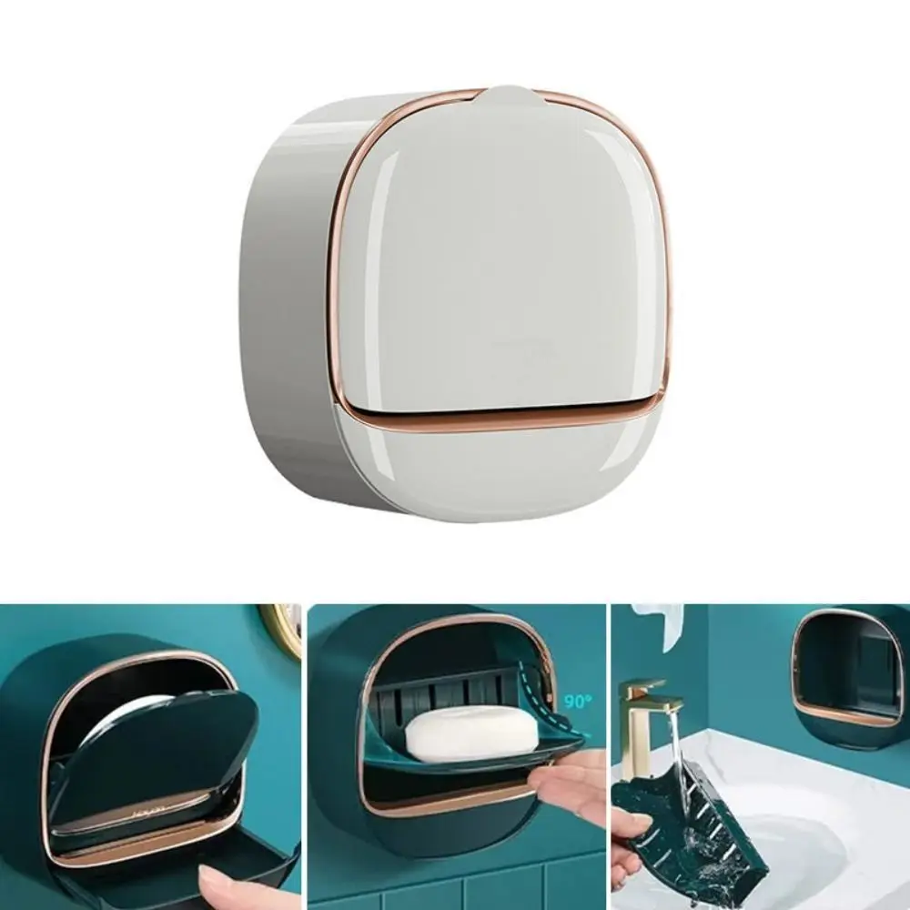 Fashion With Drainage Box Soap Dish Punch-Free Flip Soap Holder Wall Mounted Waterproof Bathroom Drain Soap Box