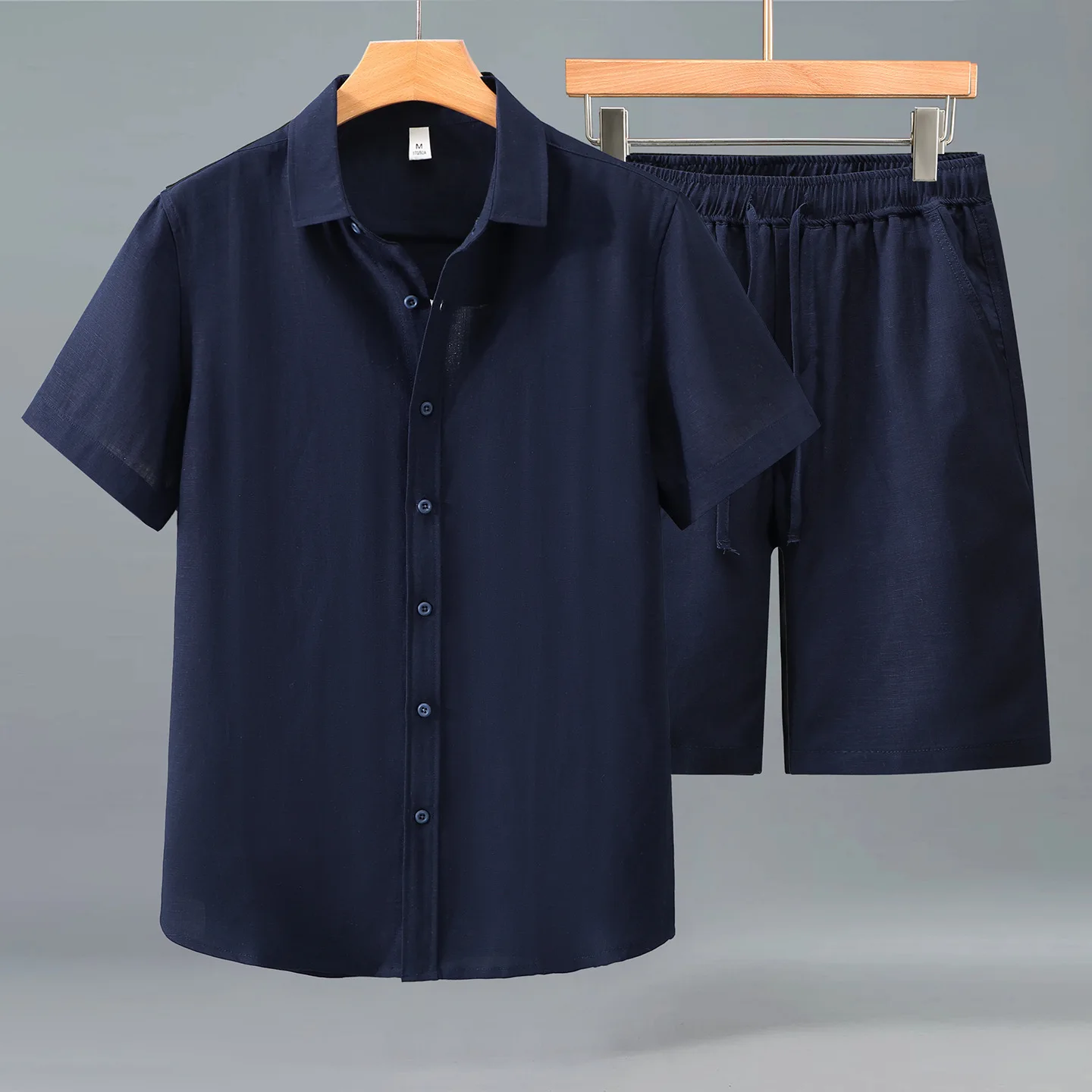 Summer Casual Short Sleeve  Linen Set for Men Lightweight Vintage Fashionable Sportswear Ensemble Mid-Year Collection