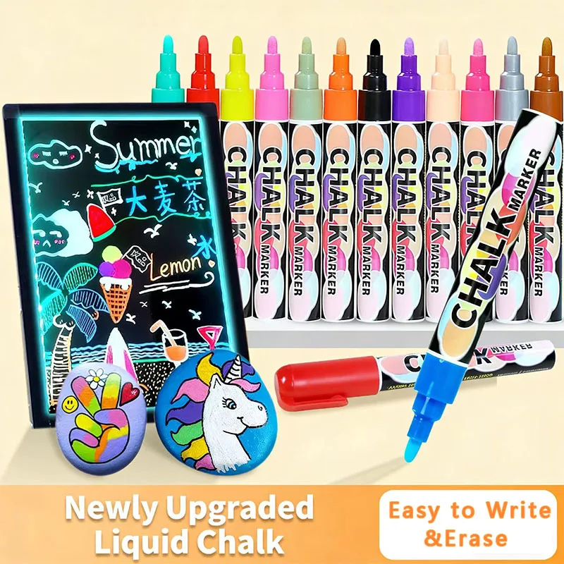 

8/12pcs set liquid chalk 6mm fluorescent board special pen erasable dust-free safe office cultural and educational color marker
