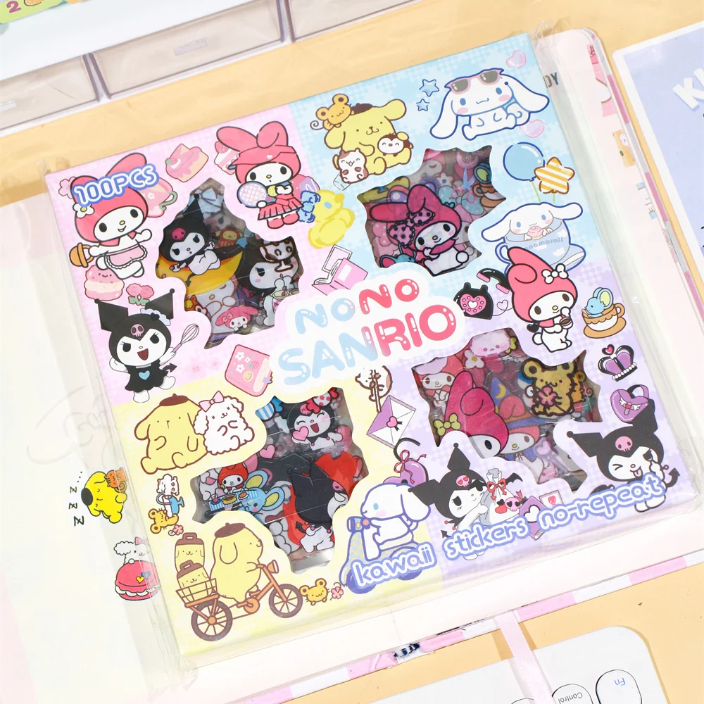 100pcs Anime Sanrio Cute Hello Kitty Stickers Gifts Box Laptop Scrapbook Cartoon Stationery Hand Ledger Sticker Kids Toys