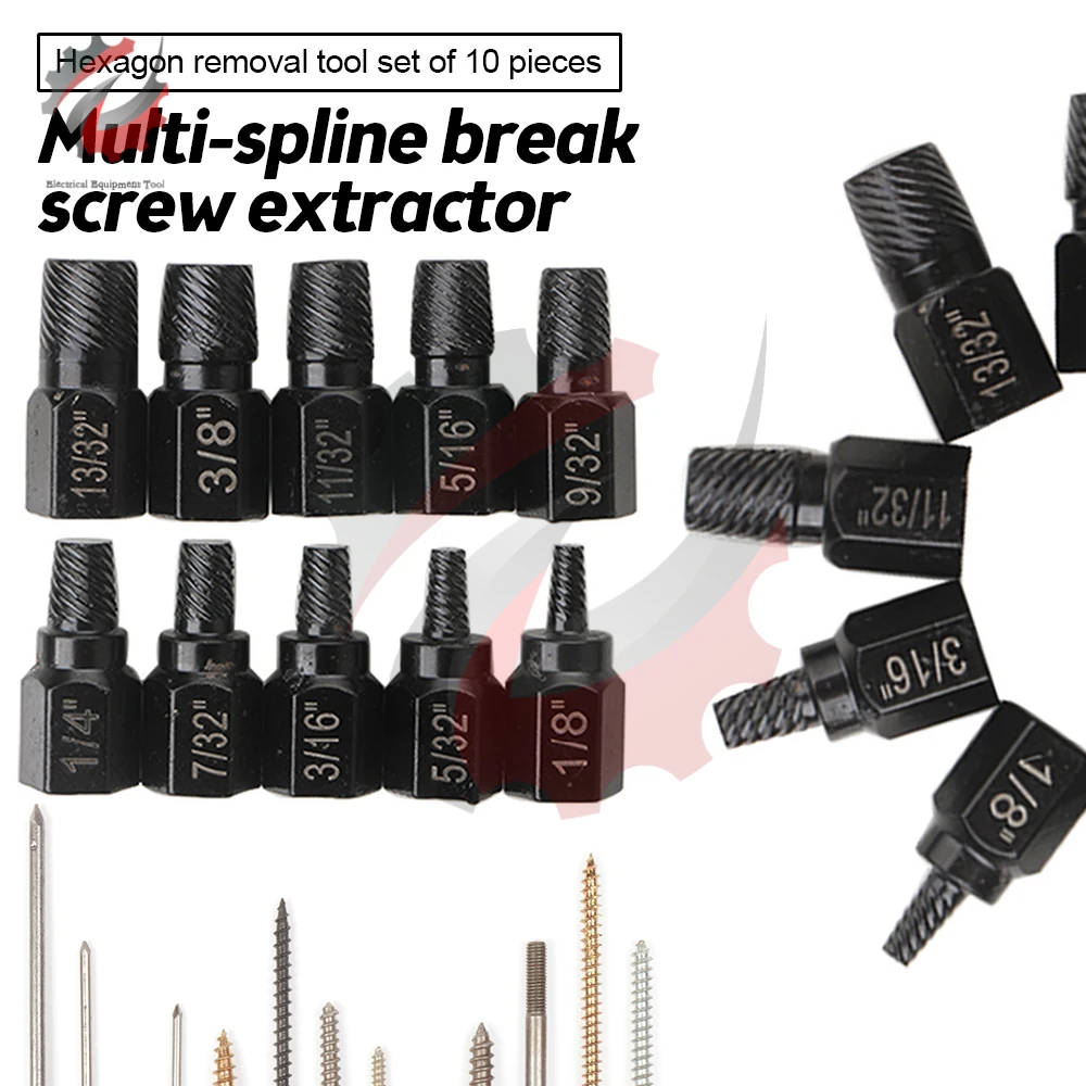 

10PCS Screw Extractor Kit Damaged Screw Remover Metal Easy Out Drill Bits Broken Bolt Stud Remover Screw Extractor Alloy Steel