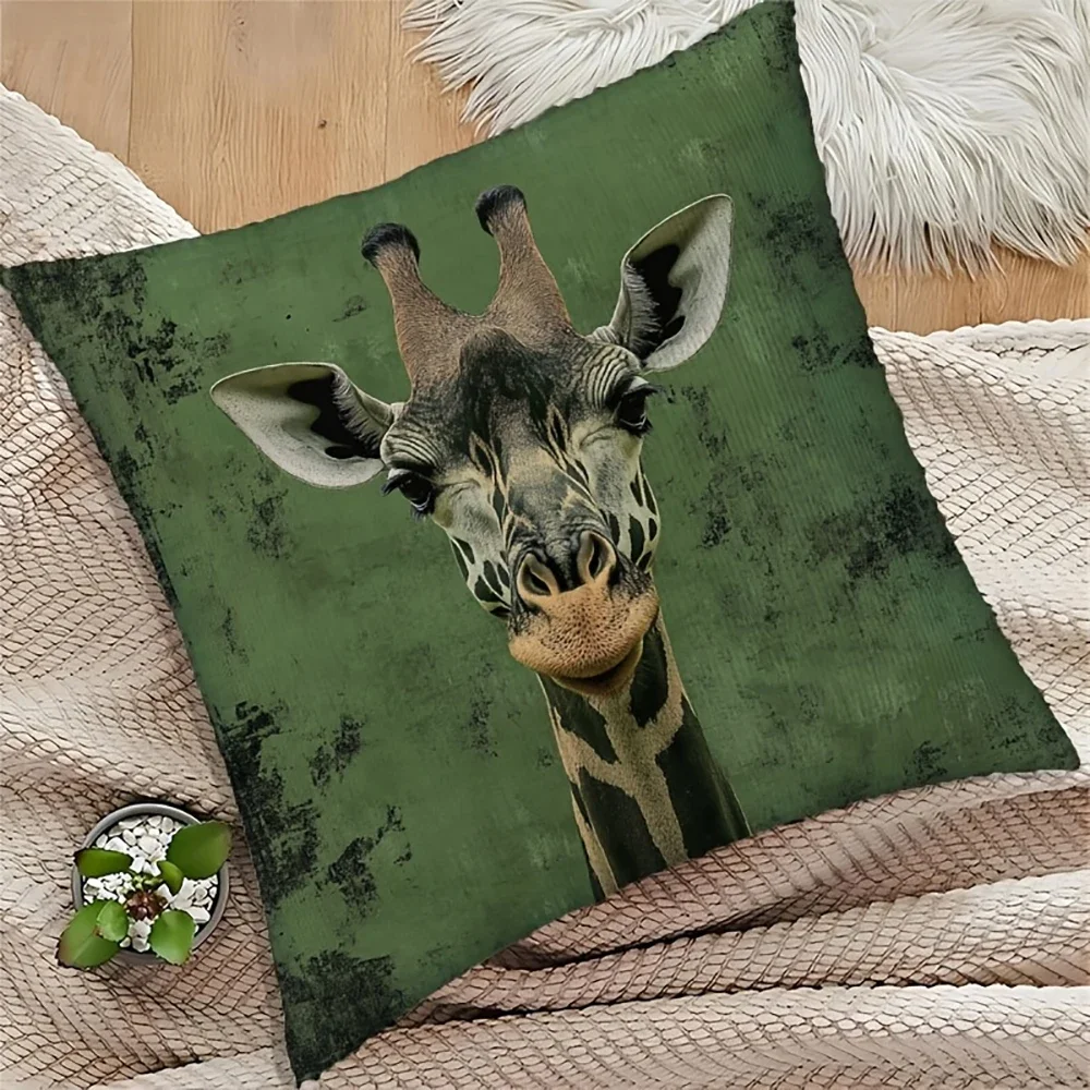 1Pc Modern Style Cushion Cover Green Giraffe Print Pillowcase For Sofa Bedroom Home Decor Soft Comfortable Square Throw Case