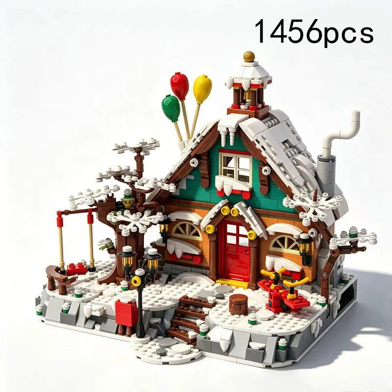 

MOC Creative Winter Kindergarten Hut Small Particle Assembly Block Street Scene Architectural Model Toy 1456pcs