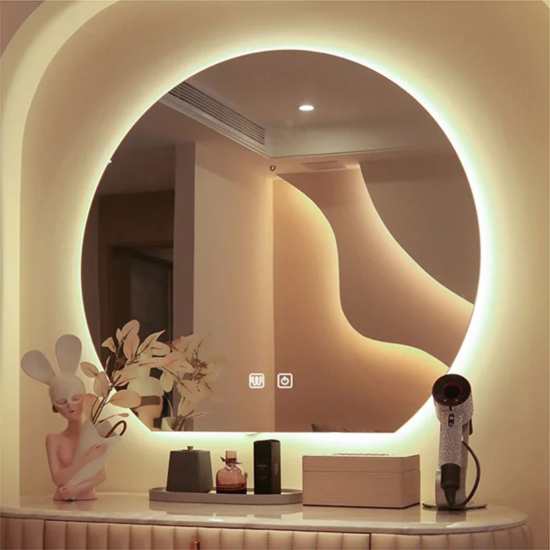 

Semicircle Round Wall Mounted Bathroom Mirror 3 Color Light Anti-fog LED Dressing table Cosmetic Backlight Vanity Mirrors