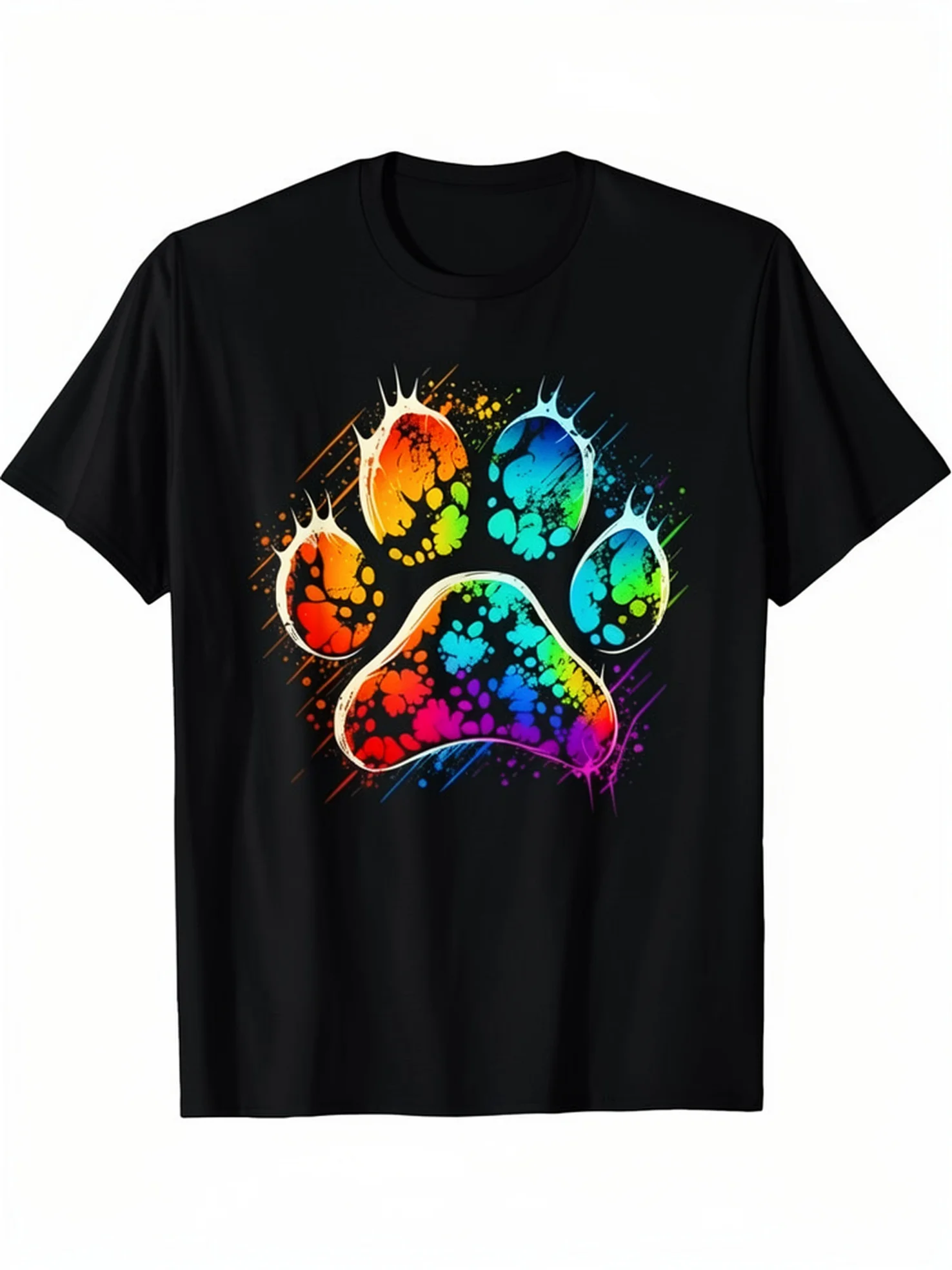 T-shirt décontracté pour homme avec un motif de patte de chien lumineux et coloré - Manches courtes, col rond, un cadeau idéal pour les amoureux des chiens