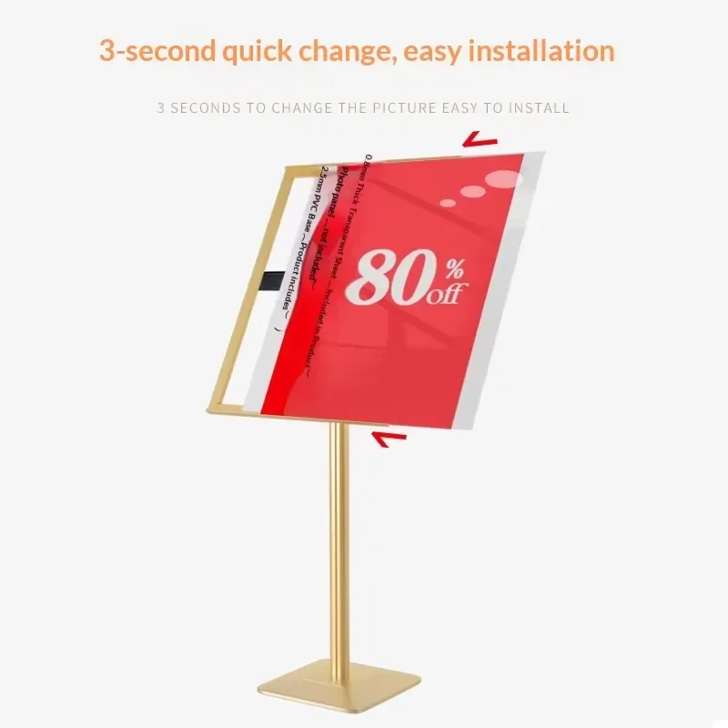 Custom Metal Frame Floor Poster Stand Vertical Billboard Display Board for Recruitment Info Night Use with Adjustable Bracket