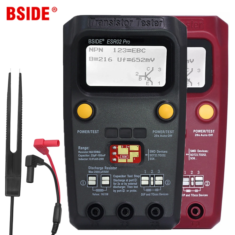

BSIDE ESR02pro Multi-purpose Transistor Tester Diode Triode Capacitance Resistor Meter MOS/PNP/NPN SMD test Multimeter