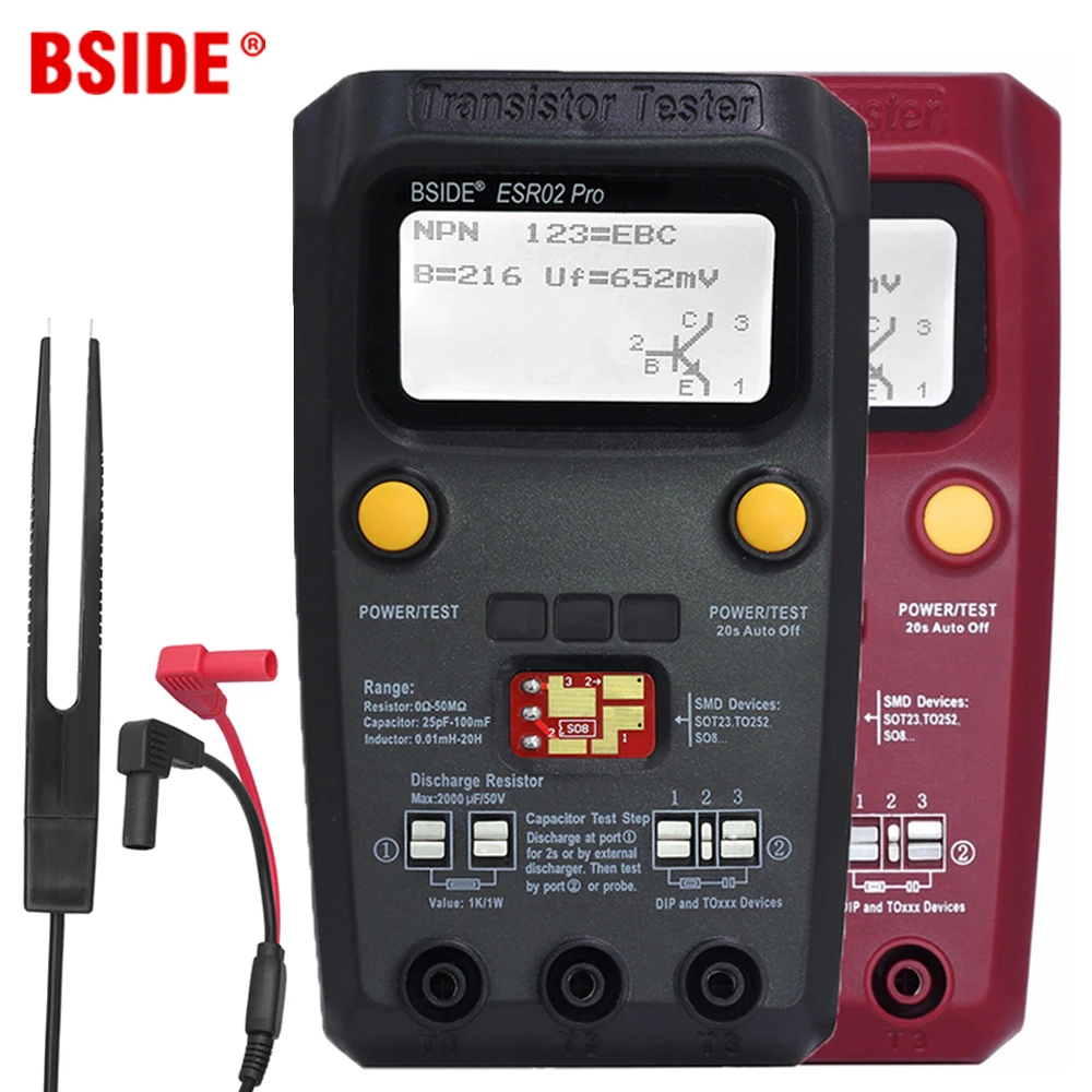 BSIDE ESR02pro Multi-purpose Transistor Tester Diode Triode Capacitance Resistor Meter MOS/PNP/NPN SMD test Multimeter